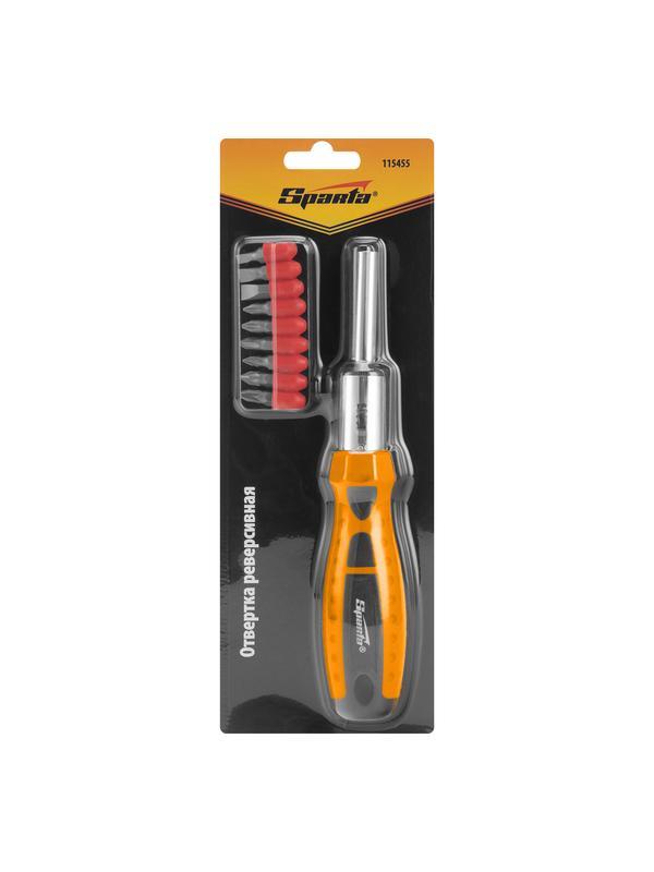 Отвертка реверсивная, набор бит, 10 шт, CrV Sparta