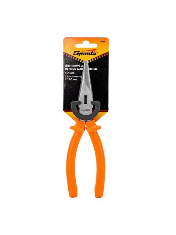 Длинногубцы прямые Classic, 180 мм, шлифованные, пластмассовые рукоятки Sparta
