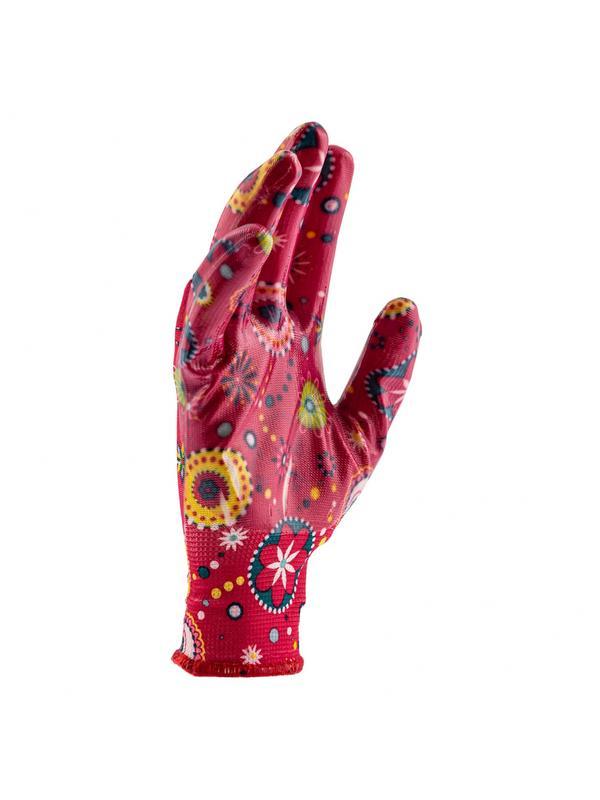 Перчатки садовые из полиэстера с нитрильным обливом, красные, S Palisad