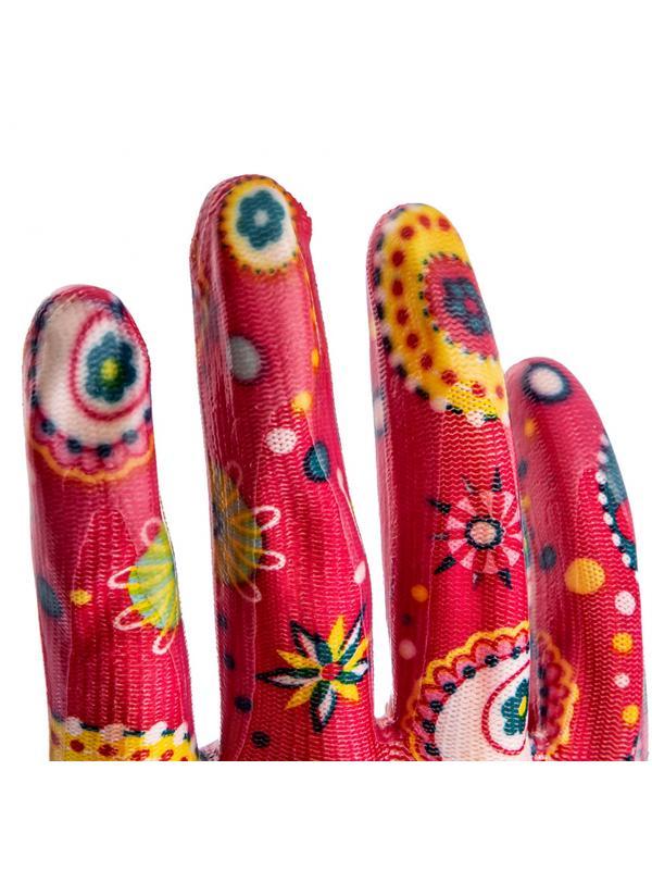 Перчатки садовые из полиэстера с нитрильным обливом, красные, S Palisad