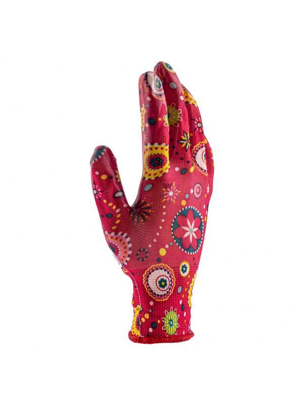 Перчатки садовые из полиэстера с нитрильным обливом, красные, S Palisad