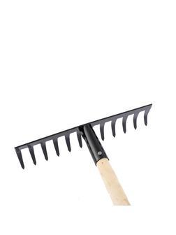 Грабли стальные, 300х1300 мм, 12 прямых зубьев, деревянный черенок, Россия, Сибртех