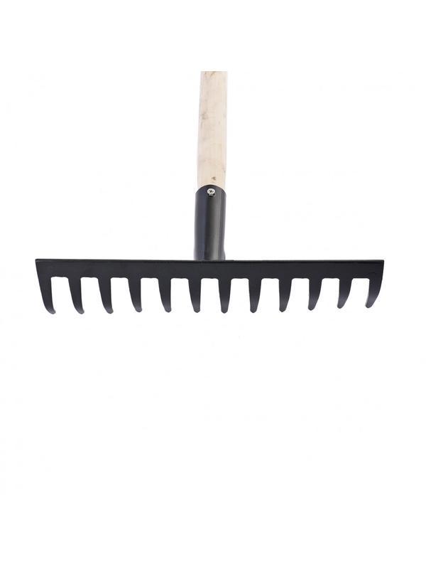 Грабли стальные, 300х1300 мм, 12 прямых зубьев, деревянный черенок, Россия, Сибртех