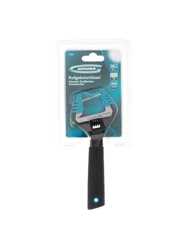 Ключ разводной, 150 мм, CrV, тонкие губки, защитные насадки Gross