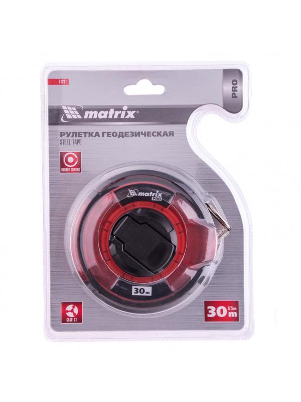 Рулетка геодезическая 30 м х 12,5 мм, закрытый корпус, стальная лента, односторонняя шкала, Pro Matrix