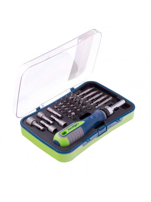 Отвертка реверсивная с набором бит и торцевыми головками, 35 шт, CrV Сибртех