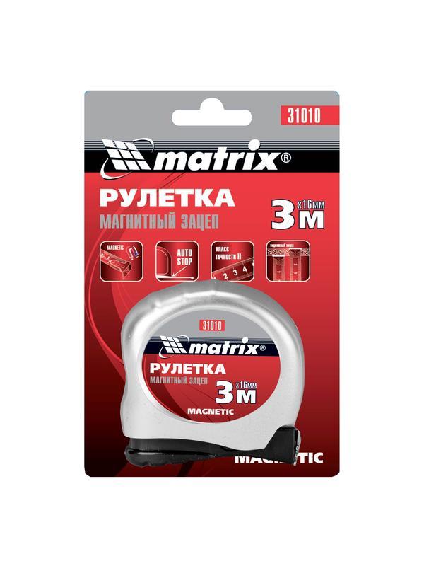 Рулетка Magnetic,3 м х 16 мм,магнитный зацеп Matrix