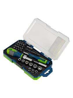 Отвертки реверсивные с набором бит и торцевыми головками, 41 шт, CrV Сибртех