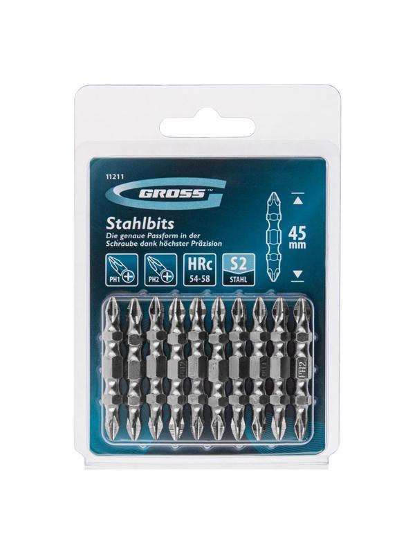 Бита двухсторонняя, PH2-PH1 х 45 мм, сталь S2, 10 шт. Gross