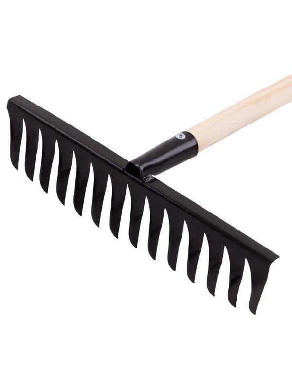 Грабли стальные, 350х1300 мм, 14 витых зубьев, деревянный черенок, Россия, Сибртех