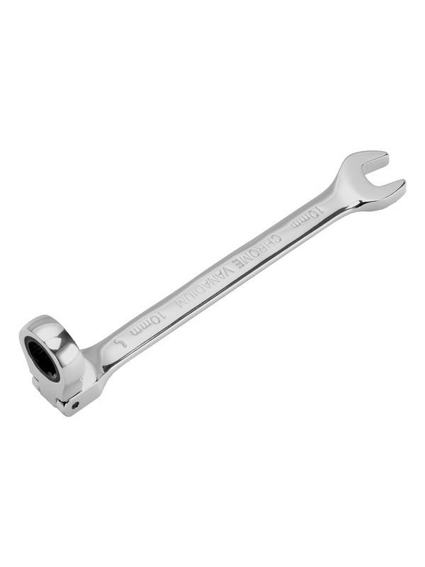 Ключ комбинированный трещоточный, 10 мм, CrV, шарнирный, зеркальный хром Matrix Professional