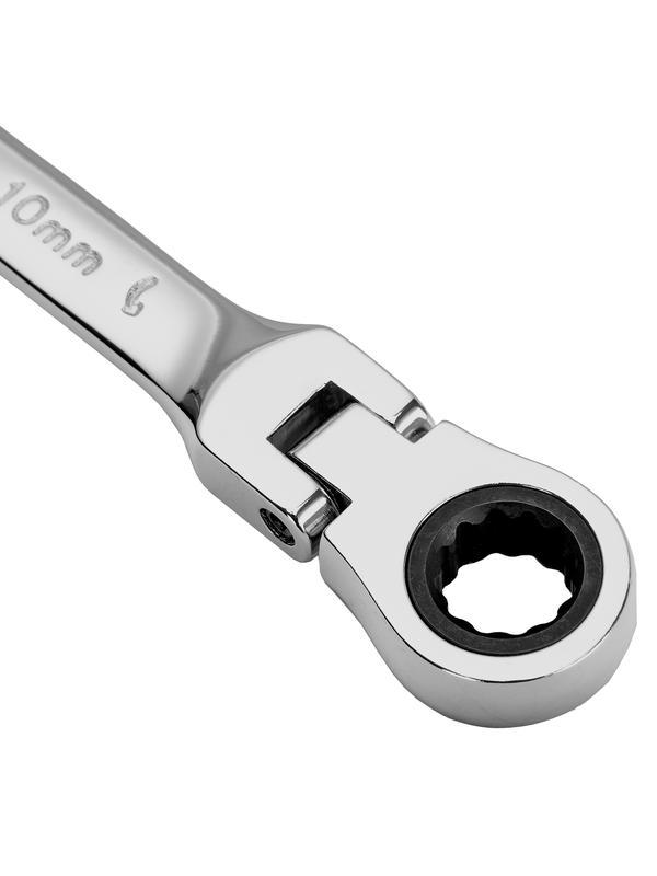 Ключ комбинированный трещоточный, 10 мм, CrV, шарнирный, зеркальный хром Matrix Professional