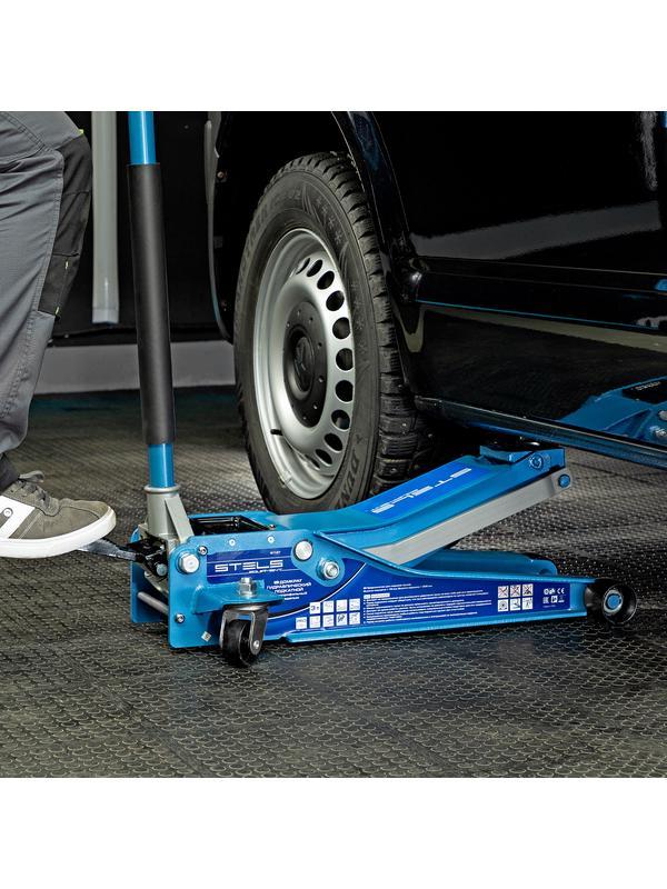 Домкрат гидравлический подкатной 3 т, быстрый подъем, Low profile quick lift, 75-505 мм, профессиональный STELS