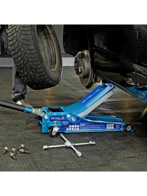 Домкрат гидравлический подкатной 3 т, быстрый подъем, Low profile quick lift, 75-505 мм, профессиональный STELS