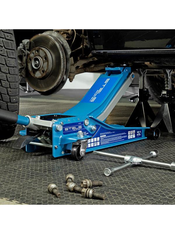 Домкрат гидравлический подкатной 3 т, быстрый подъем, Low profile quick lift, 75-505 мм, профессиональный STELS