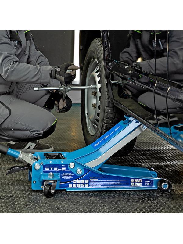 Домкрат гидравлический подкатной 3 т, быстрый подъем, Low profile quick lift, 75-505 мм, профессиональный STELS