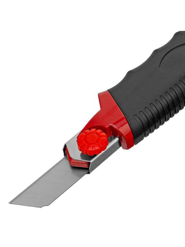 Нож, 18 мм, выдвижное лезвие, металлическая направляющая, обрезиненная ручка, 5 лезвий Matrix