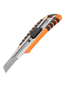 Нож, 18 мм, выдвижное лезвие, металлическая направляющая, пластиковый двухкомпонентный корпус Sparta