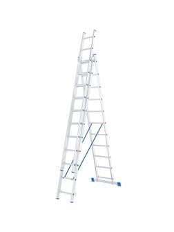 Лестница, 3 х 11 ступеней, алюминиевая, трехсекционная, Россия, Сибртех