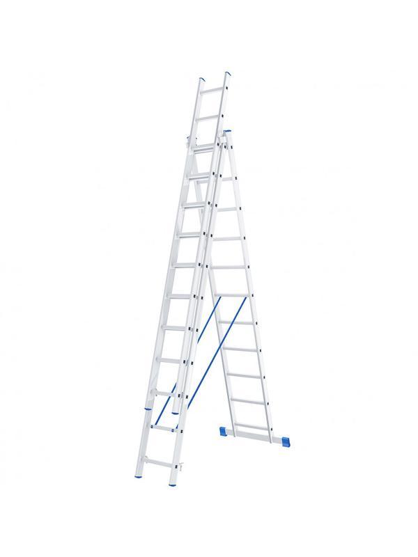 Лестница, 3 х 11 ступеней, алюминиевая, трехсекционная, Россия, Сибртех