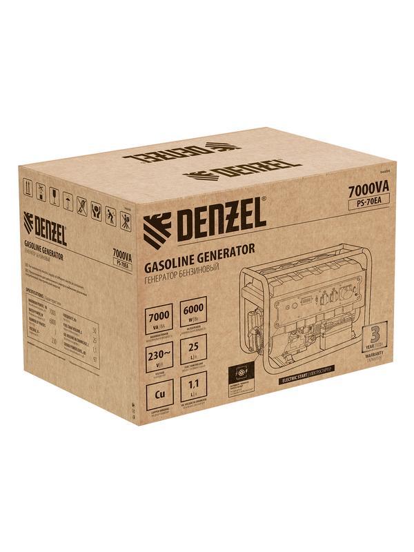 Генератор бензиновый PS 70 EA, 7.0 кВт, 230 В, 25 л, коннектор автоматики, электростартер Denzel