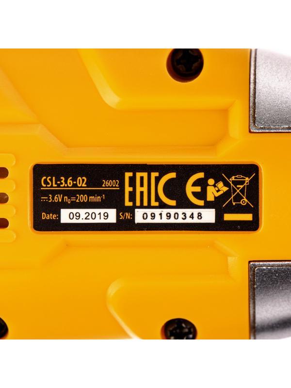 Отвертка аккумуляторная CSL-3.6-02, Li-Ion, 3.6 В, 1.3 А*ч, в блистере Denzel