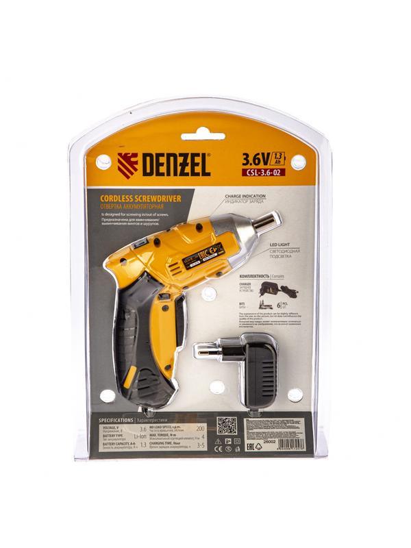 Отвертка аккумуляторная CSL-3.6-02, Li-Ion, 3.6 В, 1.3 А*ч, в блистере Denzel