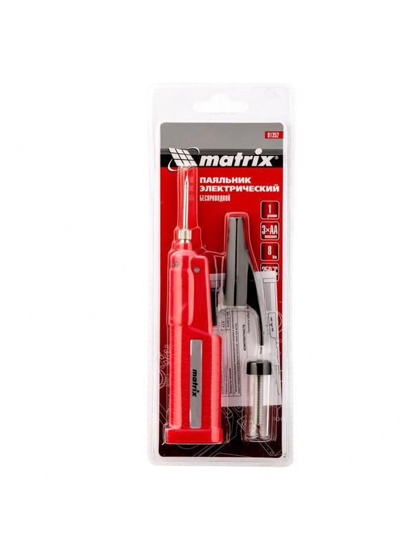 Паяльник беспроводной 4.5 В, 8 Вт, 350°С, припой 10 г, работа от элементов питания 3хАА Matrix