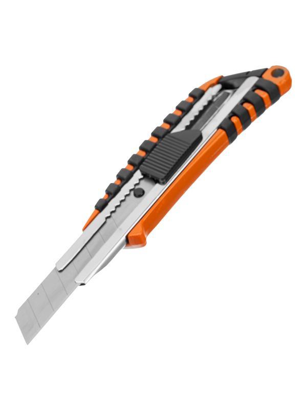 Нож, 18 мм, выдвижное лезвие, металлическая направляющая, металлический двухкомпонентный корпус Sparta