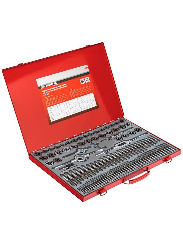 Набор метчиков и плашек М2-М18, 110 шт, металлический кейс Matrix