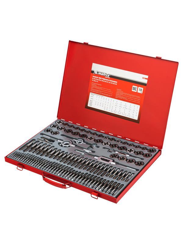 Набор метчиков и плашек М2-М18, 110 шт, металлический кейс Matrix