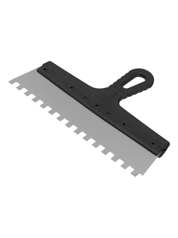 Шпатель из нержавеющей стали, 300 мм, зуб 10 х 10 мм, пластмассовая ручка Сибртех