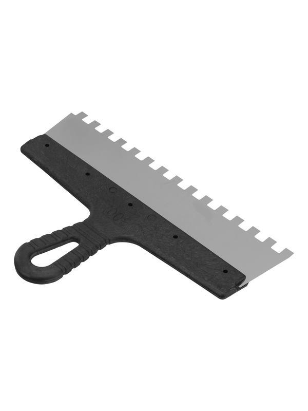 Шпатель из нержавеющей стали, 300 мм, зуб 10 х 10 мм, пластмассовая ручка Сибртех