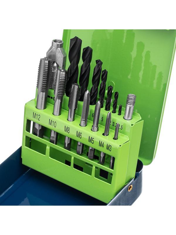 Набор сверл 2.5-10.2, метчиков М3-М12, 15 предметов Сибртех