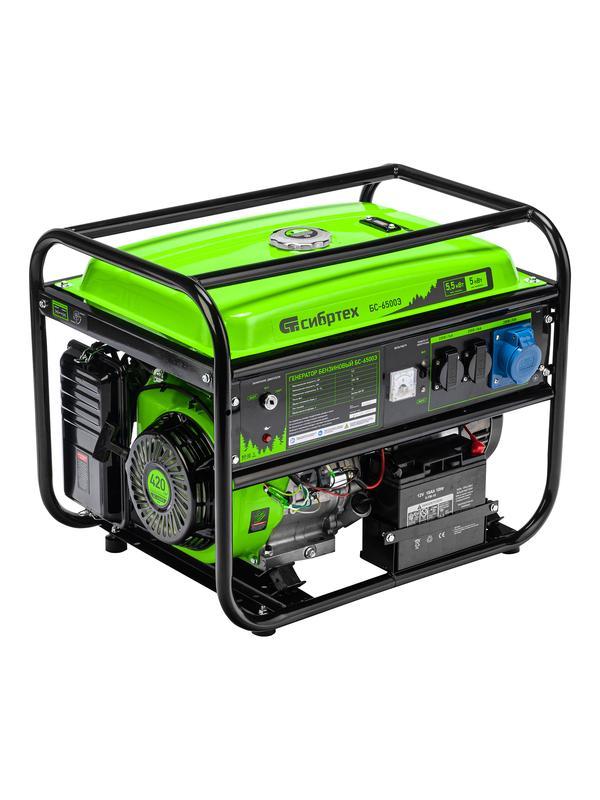 Генератор бензиновый БС-6500Э, 5.5 кВт, 230В, четырехтактный, 25 л, электростартер Сибртех