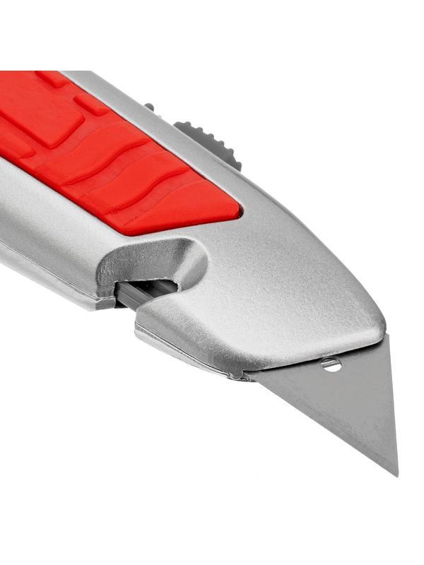 Нож, 19 мм, выдвижное трапециевидное лезвие, отделение для лезвий, метал. корпус Matrix