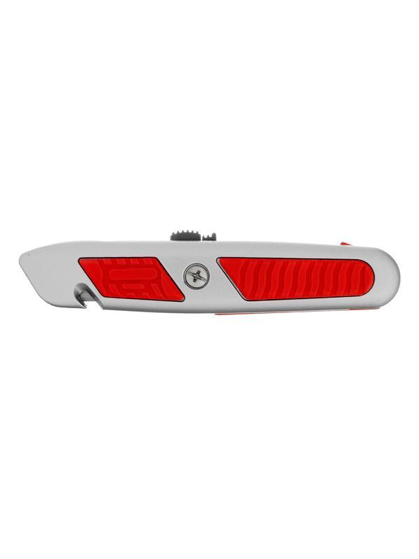 Нож, 19 мм, выдвижное трапециевидное лезвие, отделение для лезвий, метал. корпус Matrix