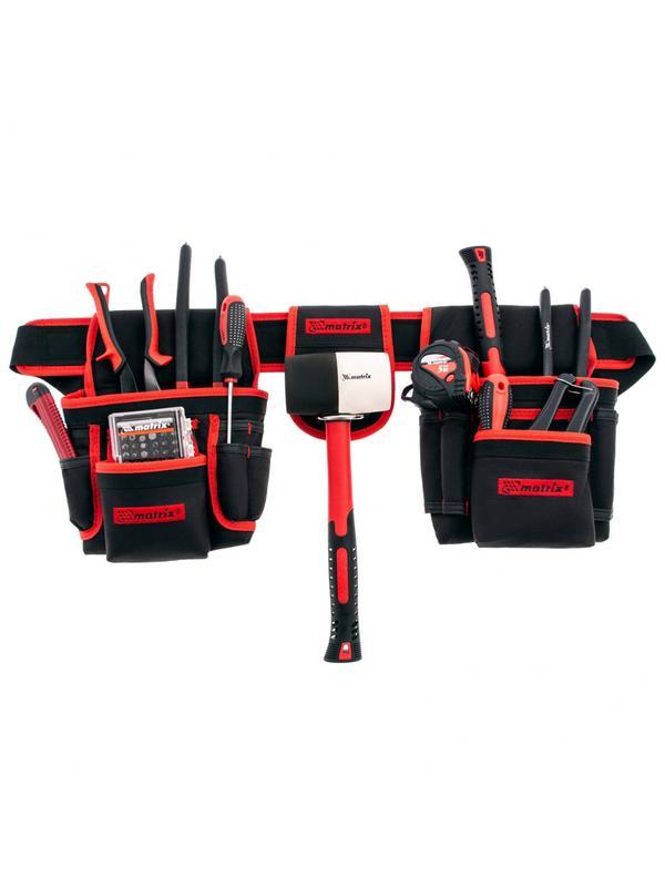 Сумка-пояс двойная, 20 карманов, держатель для молотка Matrix