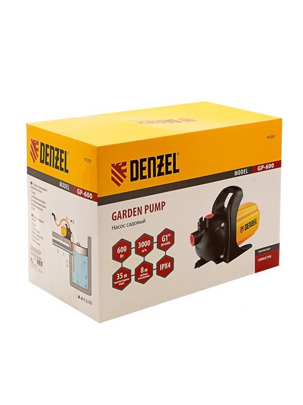 Садовый поверхностный насос GP 600, 600 Вт, 3000 л/ч, подъем 35 м, пластик Denzel