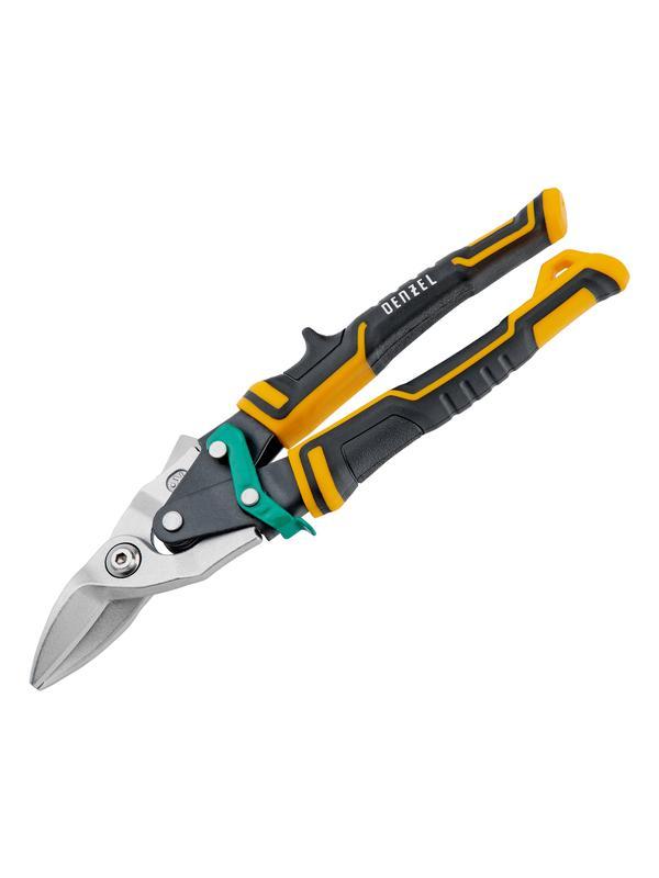 Ножницы по металлу, 270 мм, прямой и правый рез, сталь-СrMo, трехкомпонентные рукоятки Denzel