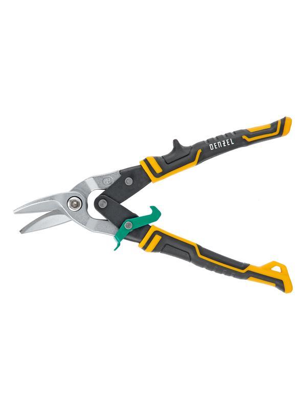 Ножницы по металлу, 270 мм, прямой и правый рез, сталь-СrMo, трехкомпонентные рукоятки Denzel