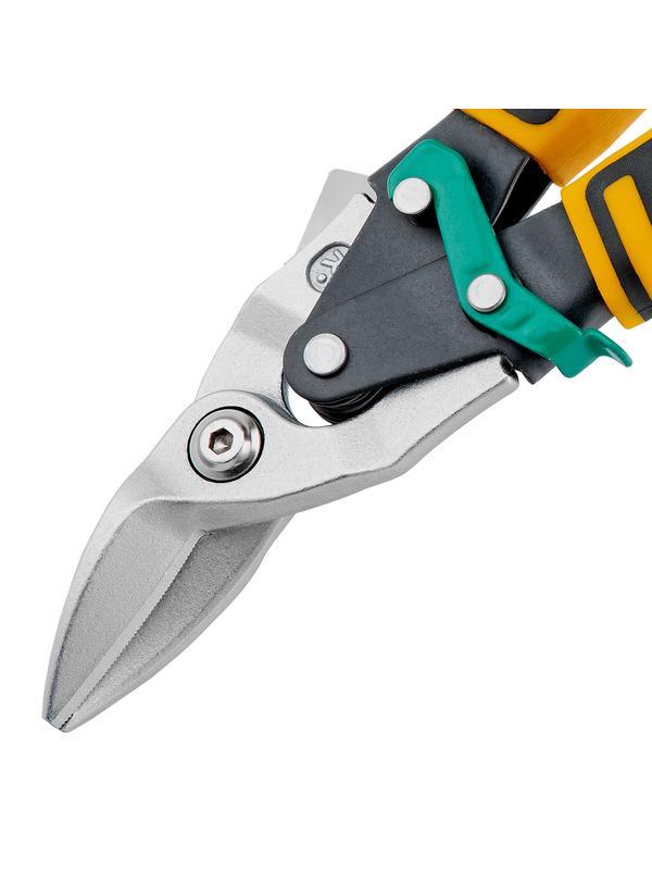 Ножницы по металлу, 270 мм, прямой и правый рез, сталь-СrMo, трехкомпонентные рукоятки Denzel