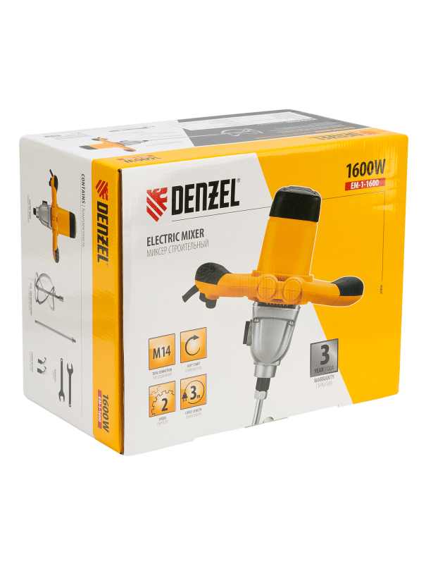 Миксер строительный EM-1-1600, 1600 Вт, 180-460/300-750 об/мин Denzel
