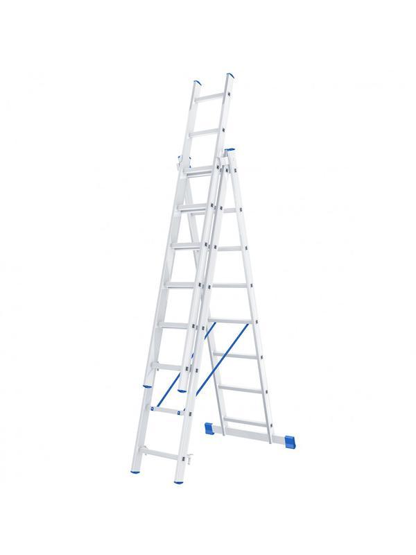 Лестница, 3 х 8 ступеней, алюминиевая, трехсекционная, Россия, Сибртех