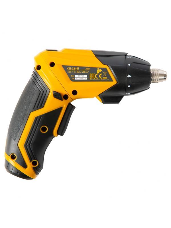 Отвертка аккумуляторная CSL-3.6-01, Li-Ion, 3.6 В, 1.3 А*ч, 200 об/мин, с аксессуарами Denzel