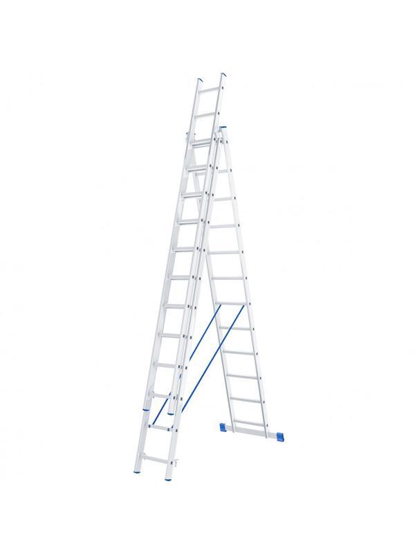 Лестница, 3 х 12 ступеней, алюминиевая, трехсекционная, Россия, Сибртех