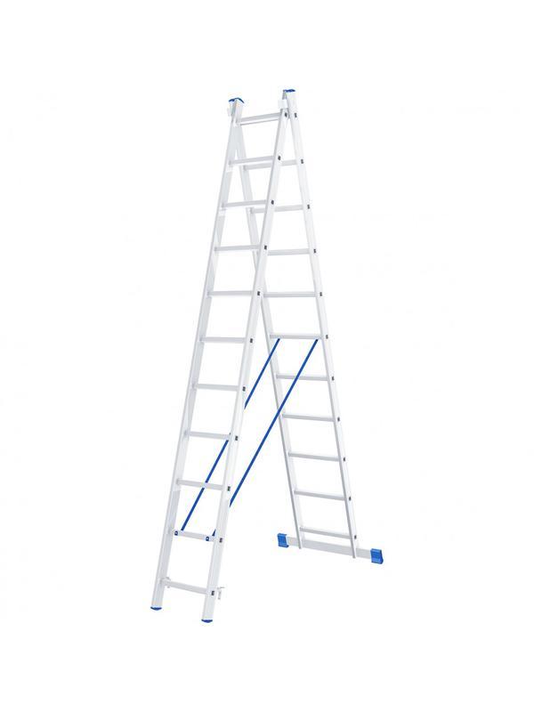 Лестница, 2 х 11 ступеней, алюминиевая, двухсекционная, Россия, Сибртех