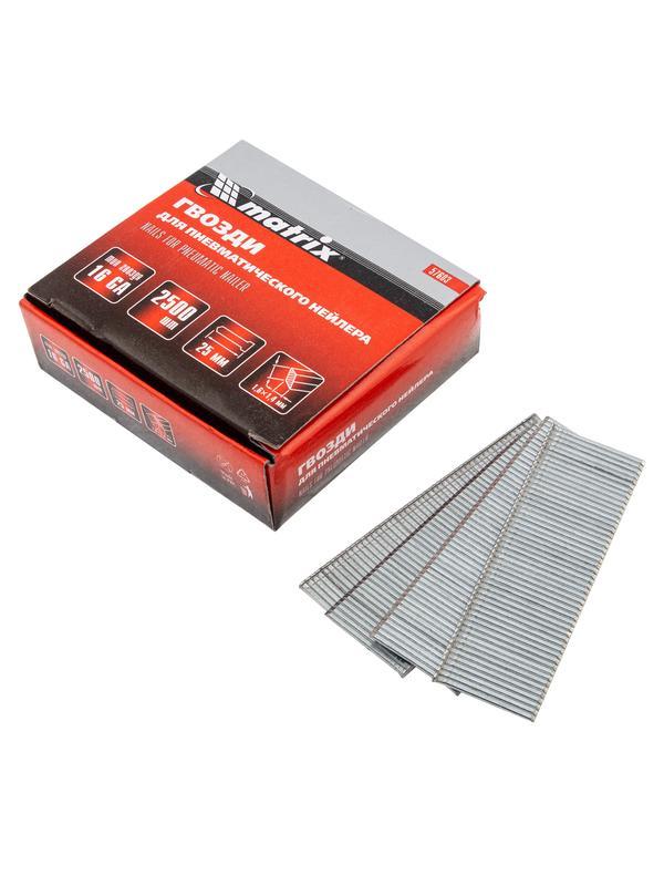 Гвозди для пневматического нейлера 16GA, сечение 1.6 х 1.4, длина 25 мм, 2500 шт Matrix