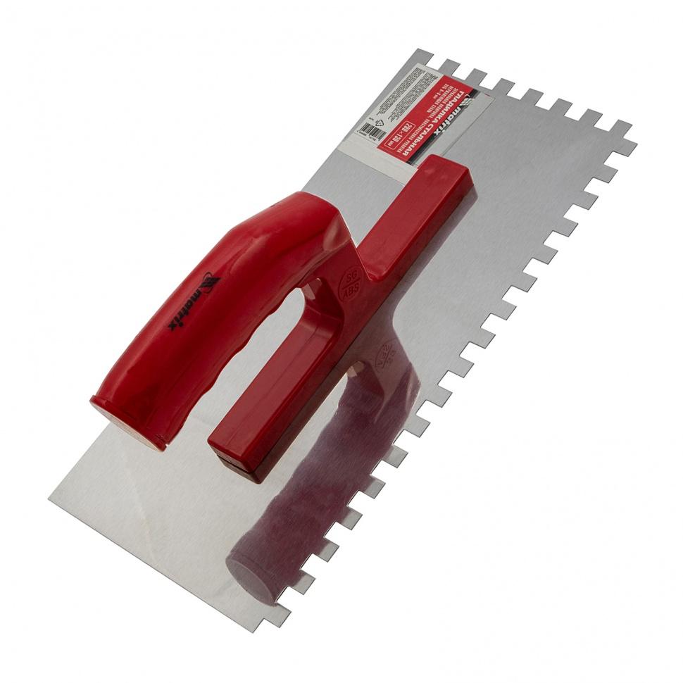 Гладилка из нержавеющей стали, 280 х 130 мм, зеркальная полировка, пластмассовая ручка, зуб 8 х 8 мм Matrix