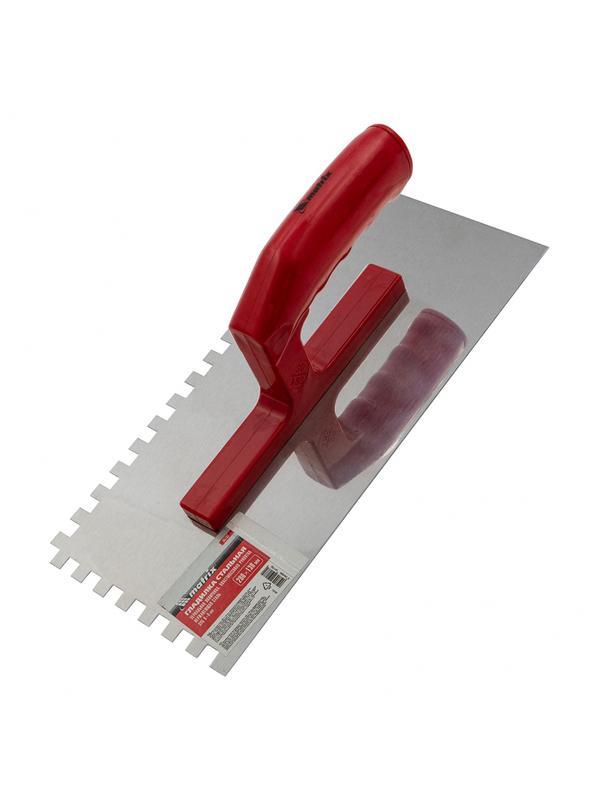 Гладилка из нержавеющей стали, 280 х 130 мм, зеркальная полировка, пластмассовая ручка, зуб 8 х 8 мм Matrix